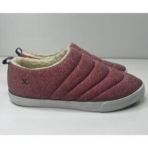 Hurley Arlo Puff Clog Sneakers Women's 11M Pink Fabric Slip On Faux Fur Lined